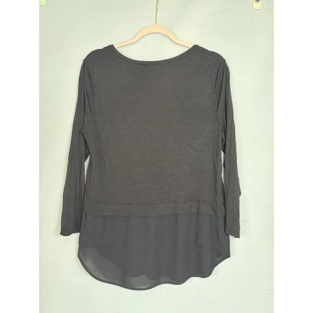 Michael Kors black layered-look top, chiffon hem, long sleeve, size L